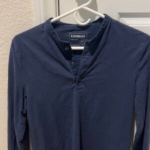 Express Men's Deep Blue Long Sleeve Shirt